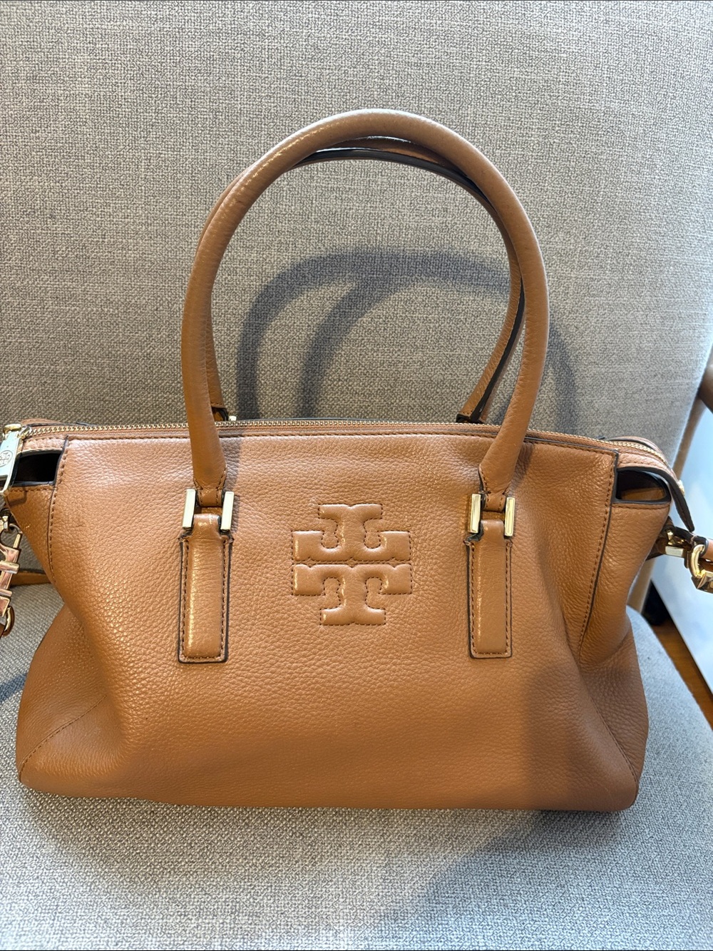 Tory burch brown satchel handbag leather